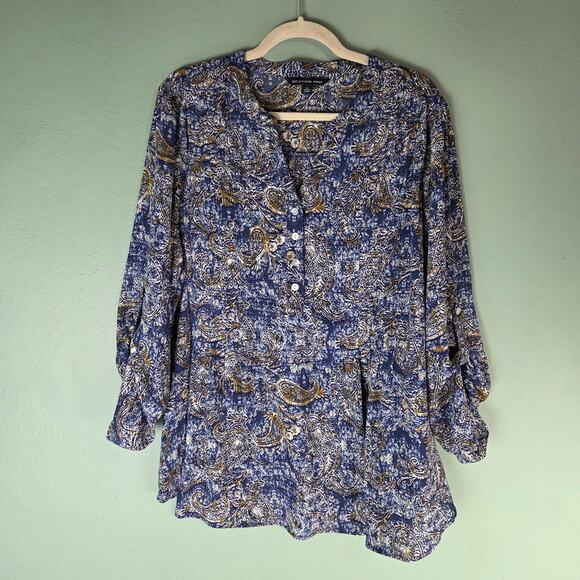 Zac & Rachel Tops - Zac & Rachel Woman Navy Blue Paisley Pintucked Long Sleeve Tunic Top Size 1X